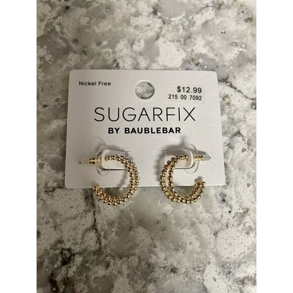 SUGARFIX by BaubleBar Crystal Beaded Double Hoop Earrings - Gold NWT - Picture 1 of 6